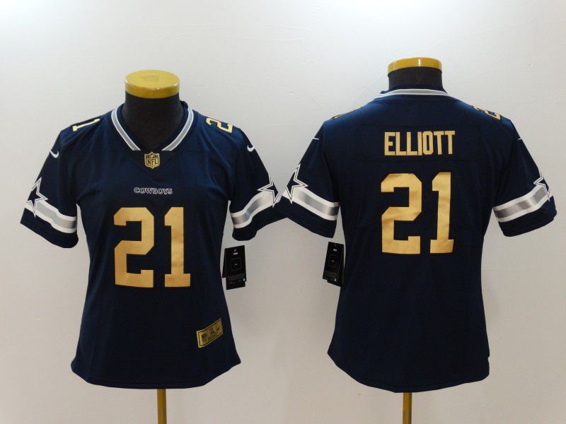 Women Dallas Cowboys 21 Ezekiel Elliott Blue Gold Letter Nike Vapor Untouchable Limited NFL Jerseys